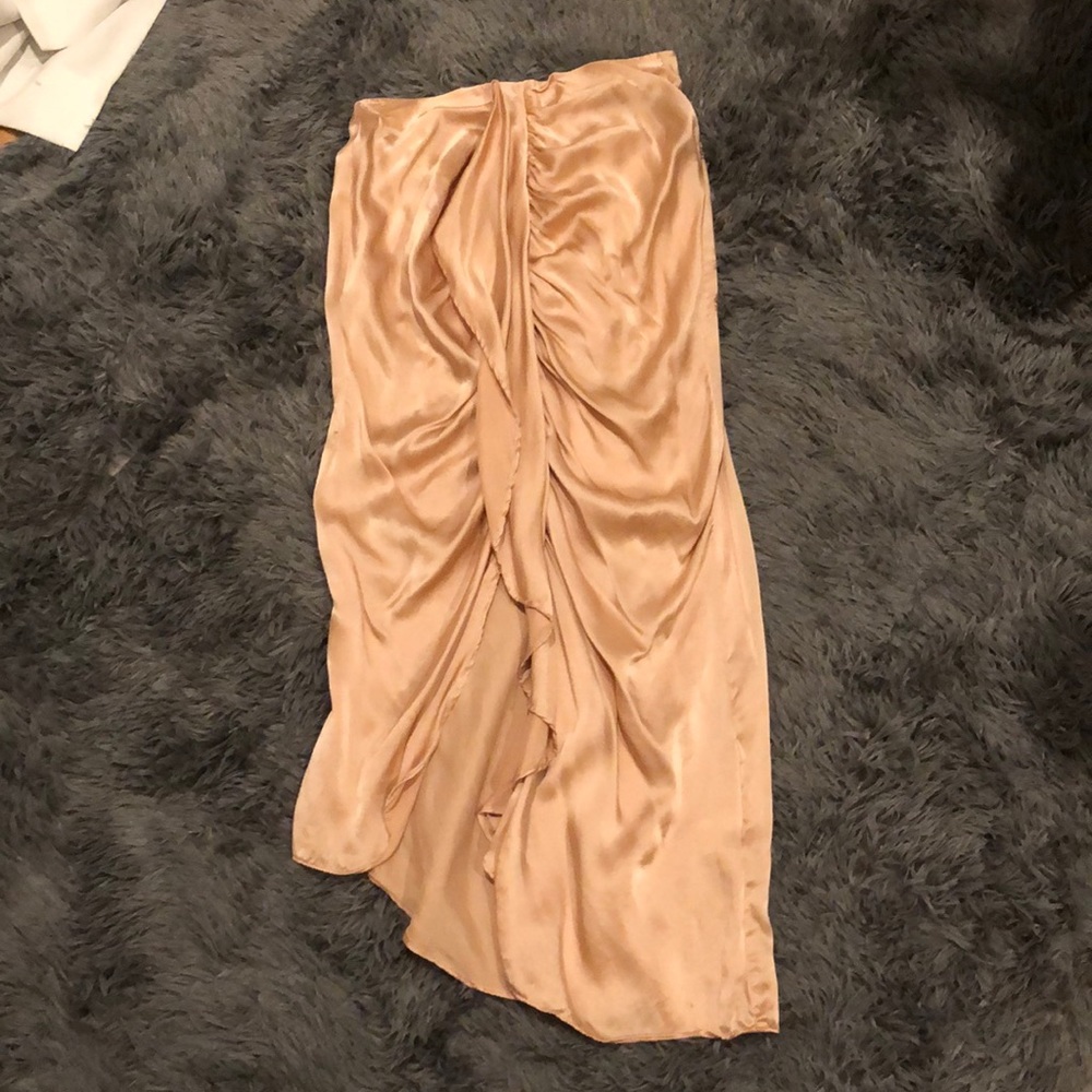 XS Free People Peachy-Tan Silk-Like Slant-Cut Gorgeous Skirt